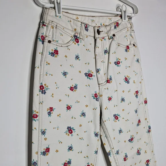Billabong X Wrangler White Red Yellow Floral Denim Jean 25 - Picture 6 of 12